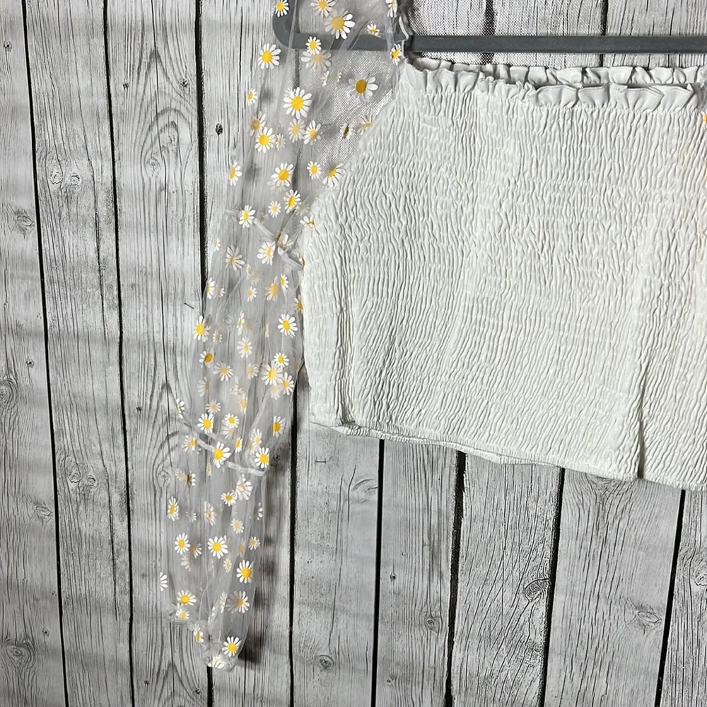 Shein smocked floral printed sheer sleeve top size 1x